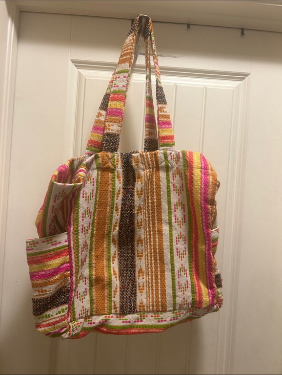 Cost Plus World Market Handbags - World Market Multicolor Striped Boho Tote Bag - Pink, Orange, Brown